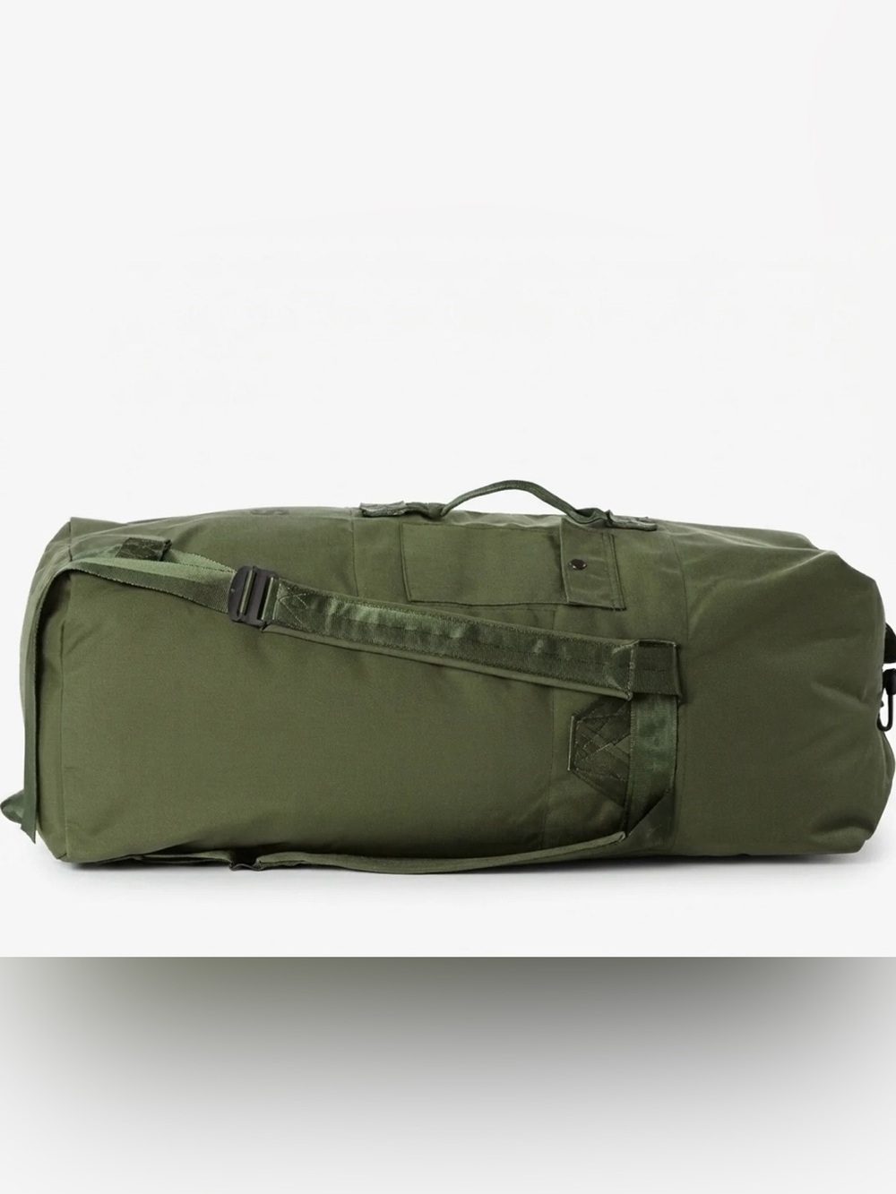 Top Loading Olive Green Military-Style Duffel Bag.